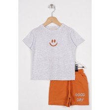 Zepkids Smile Baskılı Arkası Yazı Baskılı  Karmelanj Renk Erkek Çocuk Kaprili Takım