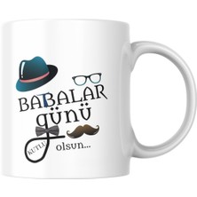 Uzka Dijital Baskı Ve Aydınlatma Babalar Günü Serisi Şapka ve Bıyık Temalı Porselen Kupa Bardak