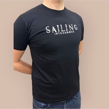 Erkek  Nakış Baskılı Yumuşak Pamuklu T-Shirt