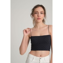 Sumain Design Bürümcük Desenli Askılı Kobalt Crop Top M