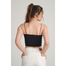 Sumain Design Bürümcük Desenli Askılı Kobalt Crop Top M