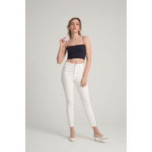 Sumain Design Bürümcük Desenli Askılı Kobalt Crop Top M