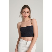 Sumain Design Bürümcük Desenli Askılı Kobalt Crop Top M