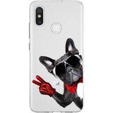 Printify Xiaomi Mi 8 ile Uyumlu 1mm Slim Fit Köpek 1 050E Baskılı Şeffaf Silikon Kılıf