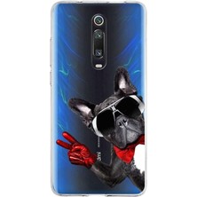 Printify Xiaomi Mi 9t ile Uyumlu 1mm Slim Fit Köpek 1 050E Baskılı Şeffaf Silikon Kılıf
