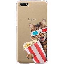 Printify Huawei Honor 7s ile Uyumlu 1mm Slim Fit Kedi 1 050B Baskılı Şeffaf Silikon Kılıf