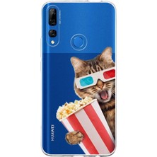 Printify Huawei Y9 Prime 2019 ile Uyumlu 1mm Slim Fit Kedi 2 050B Baskılı Şeffaf Silikon Kılıf