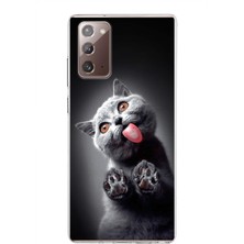 Printify Samsung Galaxy Note 20 ile Uyumlu 1mm Slim Fit Kedi 2 050C Baskılı Şeffaf Silikon Kılıf