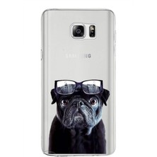 Printify Samsung Galaxy Note 5 ile Uyumlu 1mm Slim Fit Köpek 3 050F Baskılı Şeffaf Silikon Kılıf