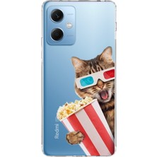 Printify Xiaomi Redmi Note 12 5g ile Uyumlu 1mm Slim Fit Kedi 2 050B Baskılı Şeffaf Silikon Kılıf