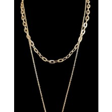 Accessories Örme  Çift Zincirli Pirinç Kaplama Kolye