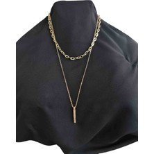 Accessories Örme  Çift Zincirli Pirinç Kaplama Kolye