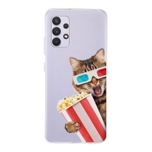 Printify Samsung Galaxy A32 ile Uyumlu 1mm Slim Fit Kedi 1 050B Baskılı Şeffaf Silikon Kılıf