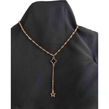 Accessories Siyah Yoncalı,yıldızlı, Tek Zincir Pirinç  Kaplama Kolye