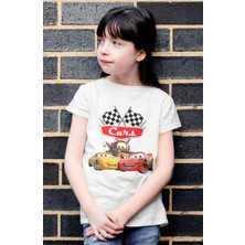 Fuddy Moda Arabalar Baskılı Unisex Çocuk Tişört, Şimşek Mcqueen Baskılı Bebek T-Shirt