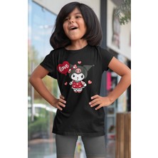 Fuddy Moda Love Kuromi Baskılı Kız Çocuk Tişört, Hello Kitty Kuromi Baskılı Kız Bebek T-Shirt