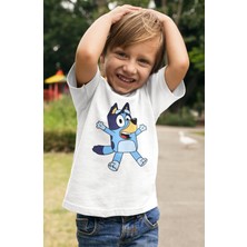 Fuddy Moda Bluey Baskılı Çocuk Tişört, Unisex Çizgi Film Baskılı Bebek T-Shirt