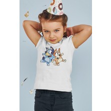 Fuddy Moda Bluey ve Bingo Baskılı Çocuk Tişört, Unisex Çizgi Film Baskılı Bebek T-Shirt