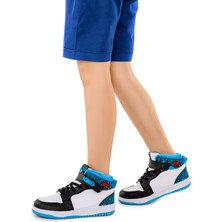 Kiko Kids Alpa Cırtlı Günlük Erkek Çocuk Spor Ayakkabı Siyah - Beyaz - Turkuaz