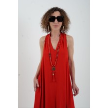Zelish My Sister Kırmızı Arka Çapraz Bağlamalı Elbise
