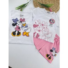 Bonboner Kids Kız Çocuk Şort Tişort Ikili Takım Minnie Mouse Baskılı Sırt ve Göğüs Baskılı