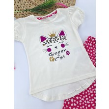 Bonboner Kids Kız Çocuk Tayt Tişort Ikili Takım Kedicik ve Tavşan Baskılı Tarz Tişort Leopar Pembe Mavi Renkler