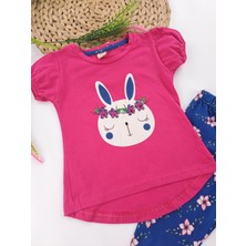 Bonboner Kids Kız Çocuk Tayt Tişort Ikili Takım Kedicik ve Tavşan Baskılı Tarz Tişort Leopar Pembe Mavi Renkler