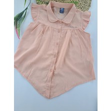 Nazar Kids Kız Çocuk Turuncu Crop Gömlek Şort Ikili Takım Love Nakış Işlemeli Yazlık Premium Kalite