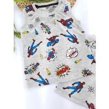 Bonboner Kids Kız Çocuk Yazlık Şortlu Pijama Takımı Gri Spiderman Baskılı