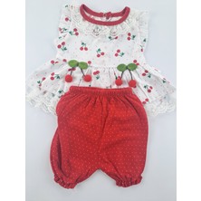 Bonboner Kids Kız Çocuk/bebek Bürümcük Şort Dantel Gömlek Ikili Takım Kiraz Baskı ve Ponpon Kirazlı