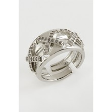 Feryal Çarpı Taşlı Metal Yüzük