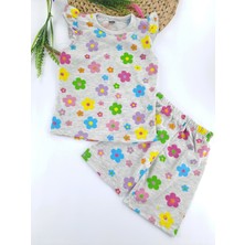 Bonboner Kids Kız Çocuk Yazlık Şortlu Pijama Takımı Gri Çiçek Baskılı