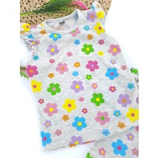 Bonboner Kids Kız Çocuk Yazlık Şortlu Pijama Takımı Gri Çiçek Baskılı