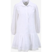 People By Fabrika Gömlek Yaka Desenli Beyaz Diz Üstü Kadın Elbise SPBF4SL-ELB5539