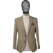 Piserro Slim Fit Yünlü Klasik Desenli Bej Rengi Yün Ceket