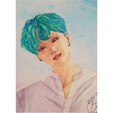 Jeronkarji Bts Suga Min Yoongi Kendini Sev Kpop Suluboya Tablo Ahşap Poster Dekoratif KOD232