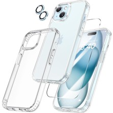 Etiget Apple iPhone 15 Şeffaf Kılıf, Kamera Lens Koruyucu, Cam Ekran Koruyucu 3'in 1 Süper Set