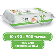 Pure Baby Organik Bambu Özlü Islak Havlu 10×90=900 Yaprak