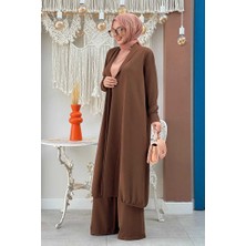 Bym Fashion Kimono Bel Lastikli Pantolon Takım 8560 Kahverengi
