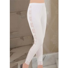 Altınay Yandan Dantel Detaylı Beyaz Tayt