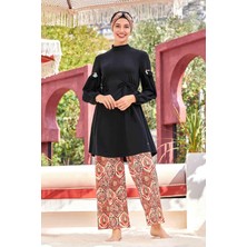 Remsa Mayo Likralı Tam Kapalı Tesettür Mayo Bol Paça Beyda 4515 Siyah