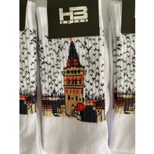 HB Socks Kız Kulesi Desenli Beyaz Uzun Çorap 3 Lü Paket