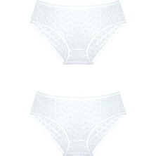Lady Time Lüx Jakarlı  Pamuklu 2'li Kadın Beyaz Bato Külot Jak1
