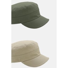 Külah Erkek Fidel Castro Şapka 2li Kep Rozet Detaylı Kasket - Haki/Bej