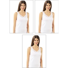 Özkan Underwear Özkan 0181 3'lü Paket %95 Pamuklu Likralı Süprem Kumaş Yakası Dantelli Esnek Rahat Kalın Askılı Atlet