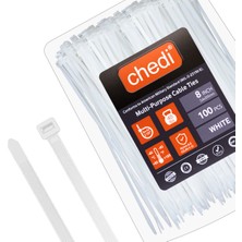 chedi Kablo Bağı 3,6x200 mm 100'lü Paket Çok Amaçlı Kablo Bağları, 20 cm Premium Kalite Beyaz Kablo Klipsi, Plastik Kelepçe