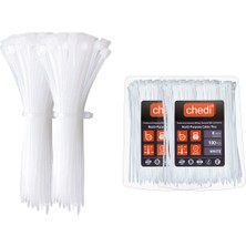 chedi Kablo Bağı 3,6x150 mm 200'lü Paket Çok Amaçlı Kablo Bağları, 15 cm Premium Kalite Beyaz Kablo Klipsi, Plastik Kelepçe