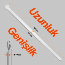 chedi Kablo Bağı 3,6x150 mm 200'lü Paket Çok Amaçlı Kablo Bağları, 15 cm Premium Kalite Beyaz Kablo Klipsi, Plastik Kelepçe