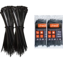 chedi Kablo Bağı 3,6x200 mm 200'lü Paket Çok Amaçlı Kablo Bağları, 20 cm Premium Kalite Siyah Kablo Klipsi, Plastik Kelepçe