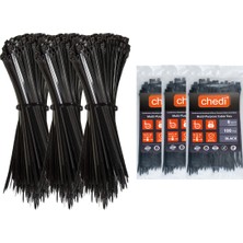 chedi Kablo Bağı 3,6x200 mm 300'lü Paket Çok Amaçlı Kablo Bağları, 20 cm Premium Kalite Siyah Kablo Klipsi, Plastik Kelepçe